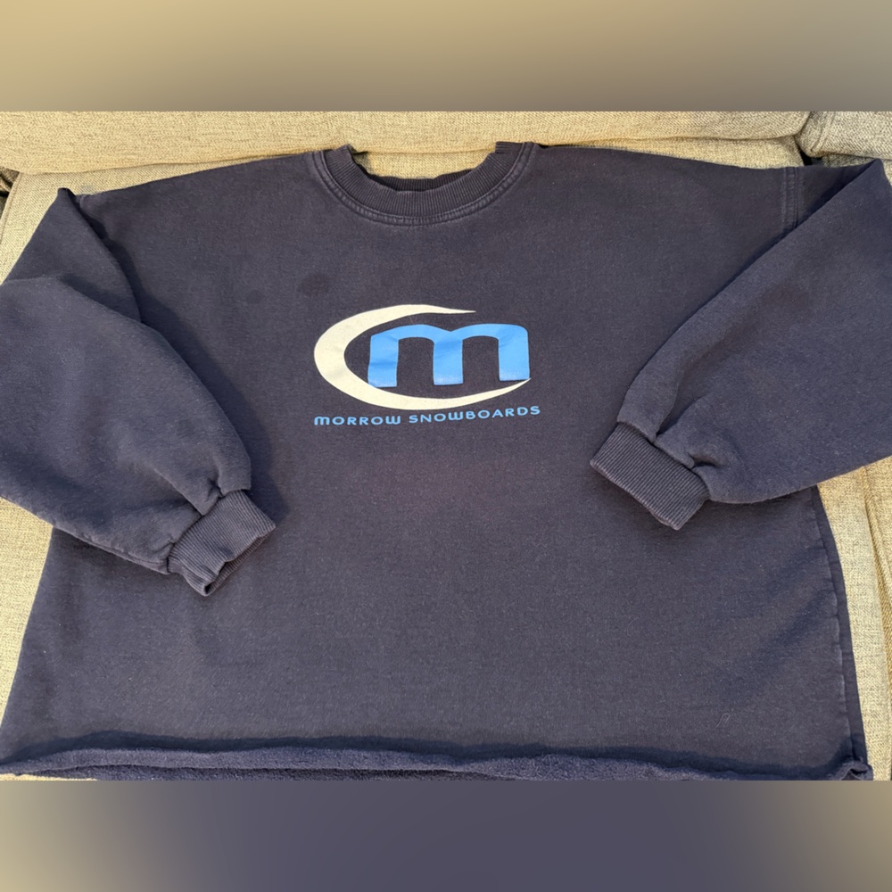 Morrow Snowboards Navy Crewneck Sweatshirt Logo on front and name on back size L